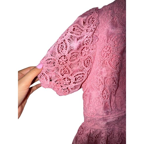 Pink Lace Rhinestone Buttons Small Cocktail Dress Princess Girly Feminine Barbie - Picture 4 of 7